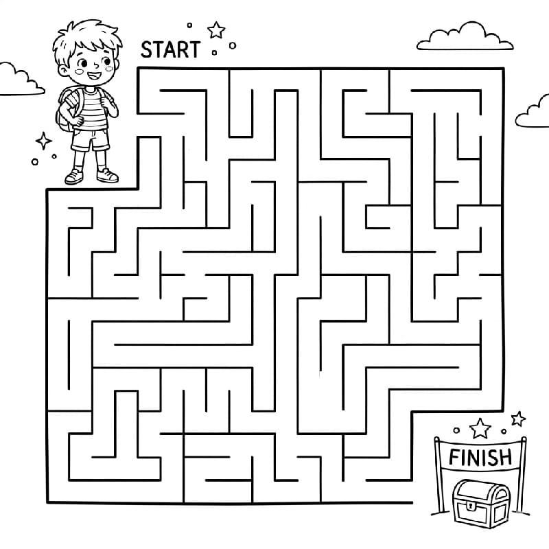 Coloriage Garçon et Labyrinthe