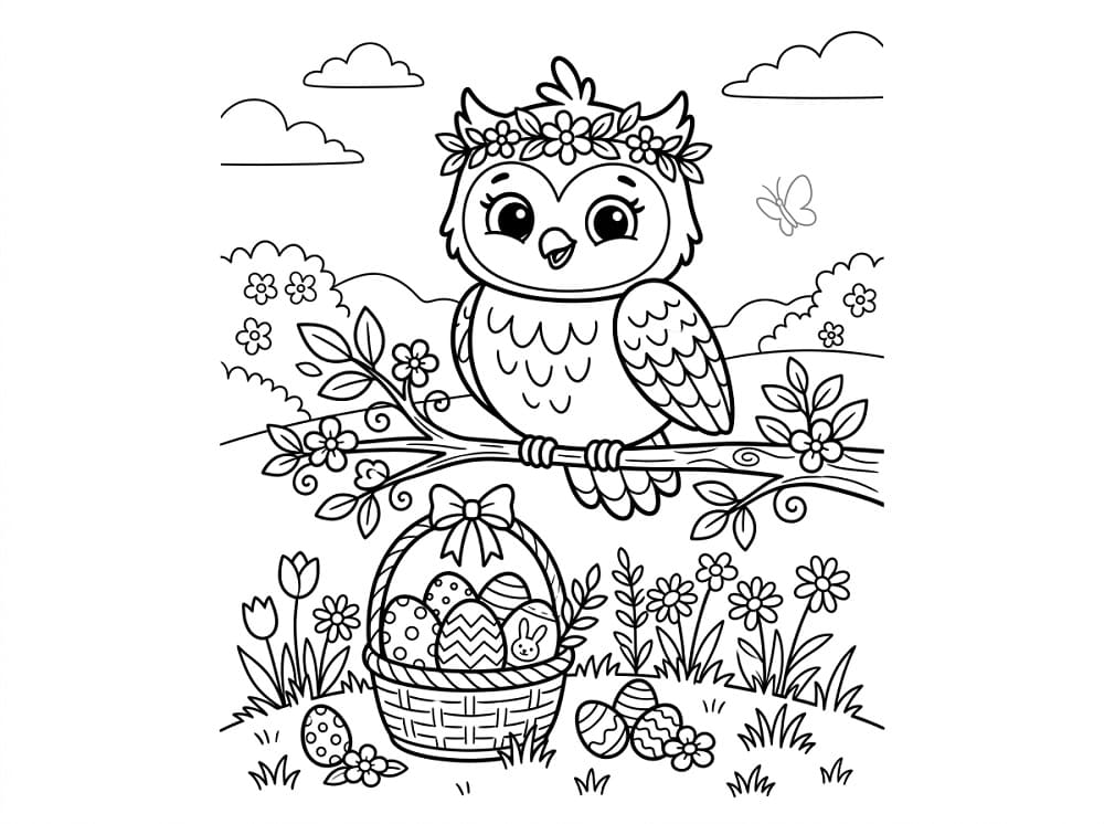 Coloriage Hibou à Pâques