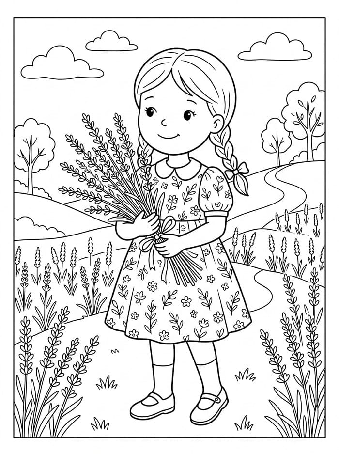 Coloriage Jeune fille aux lavandes