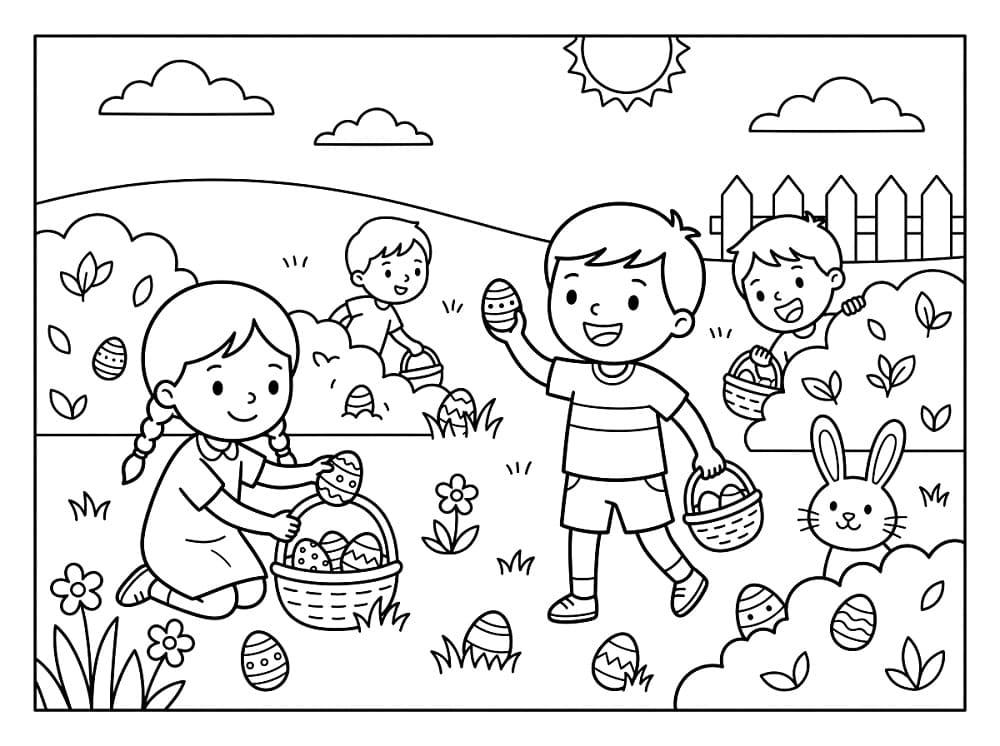 Coloriage Les enfants de Pâques