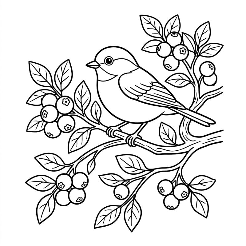 Coloriage Oiseau avec une myrtille