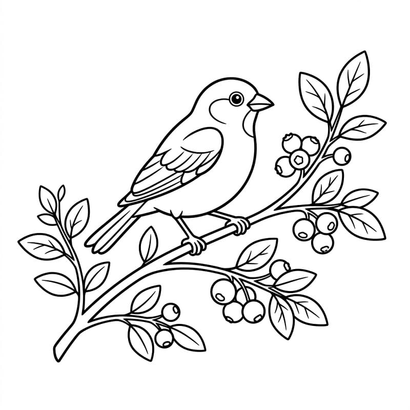 Coloriage Oiseau et myrtille