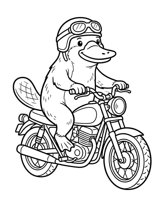 Coloriage Ornithorynque à moto