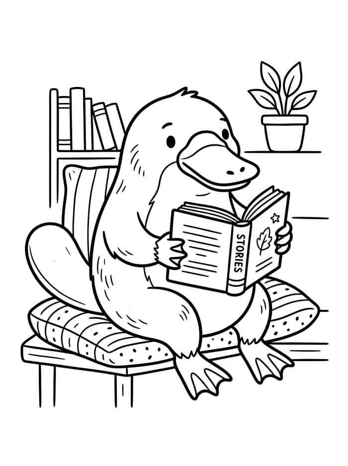 Coloriage Ornithorynque lit un livre