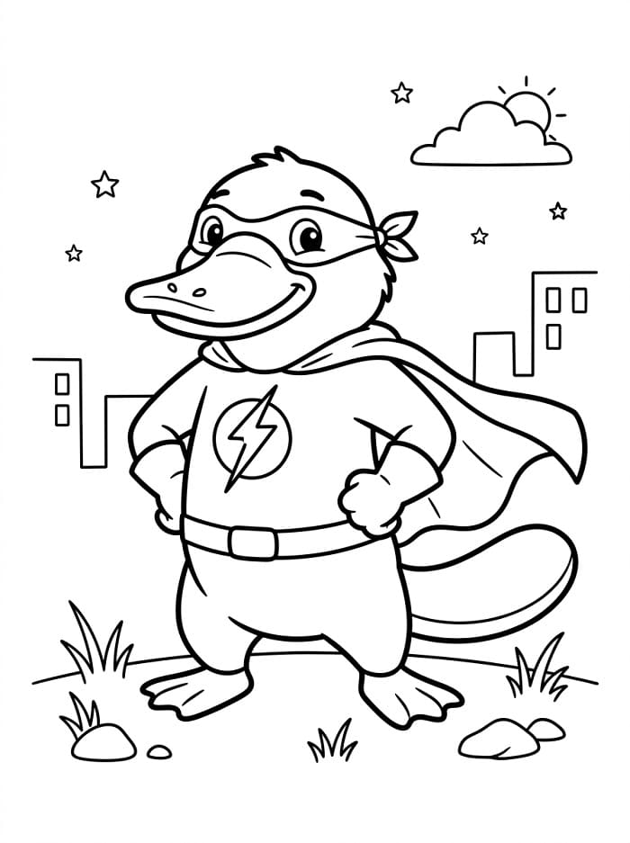 Coloriage Ornithorynque super-héros