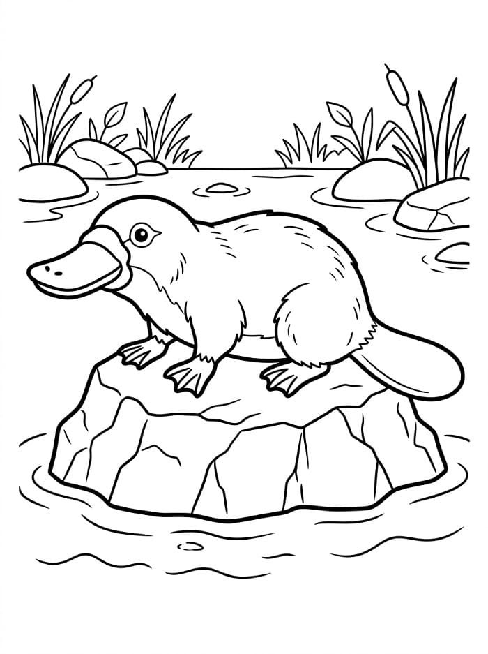 Coloriage Ornithorynque sur un rocher