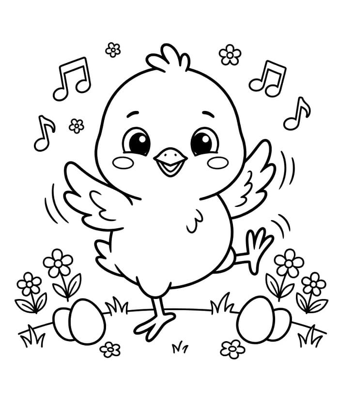 Coloriage Poussin de Pâques dansant