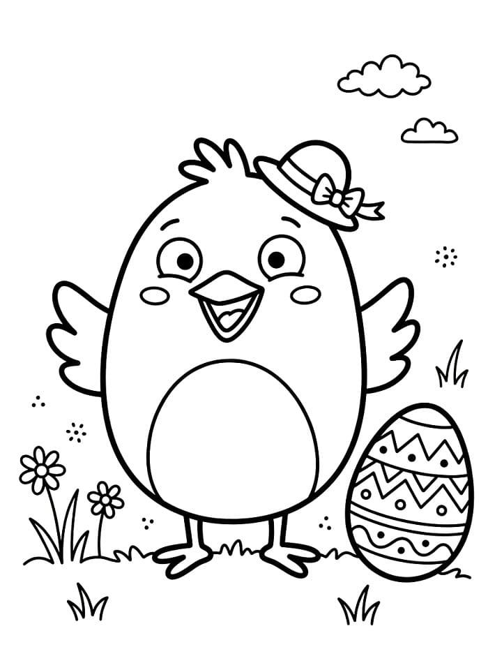 Coloriage Poussin de Pâques drôle