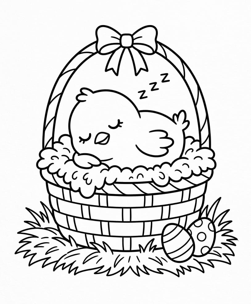 Coloriage Poussin de Pâques endormi