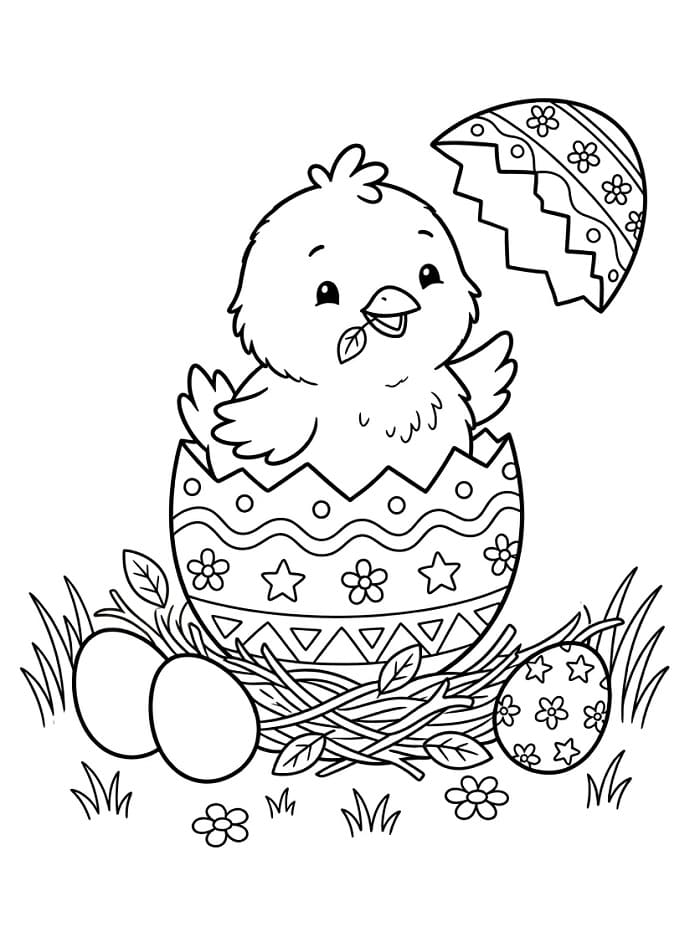 Coloriage Poussin de Pâques Heureux