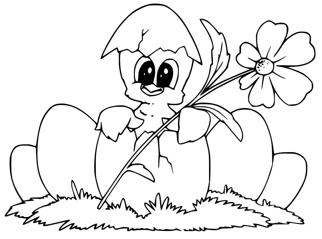 Coloriage Poussin de Pâques souriant