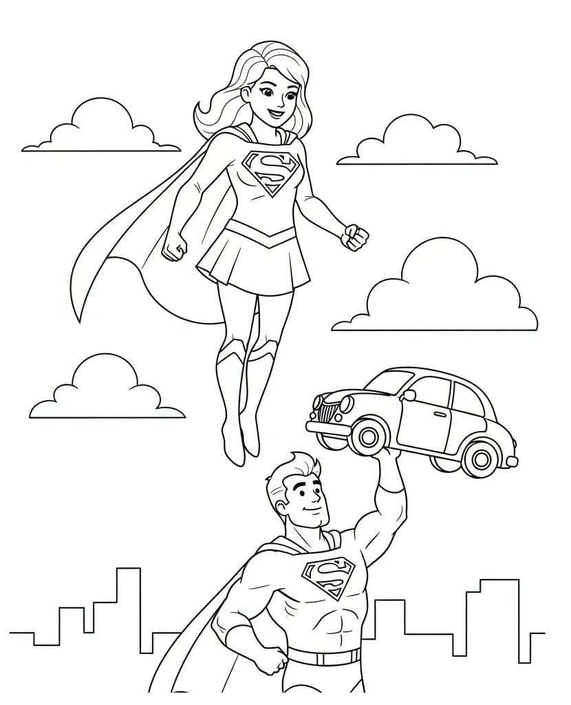 Coloriage Supergirl Avec Superman