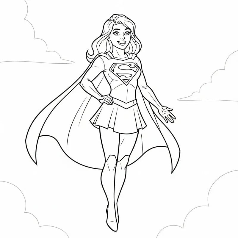 Coloriage Supergirl dans le ciel