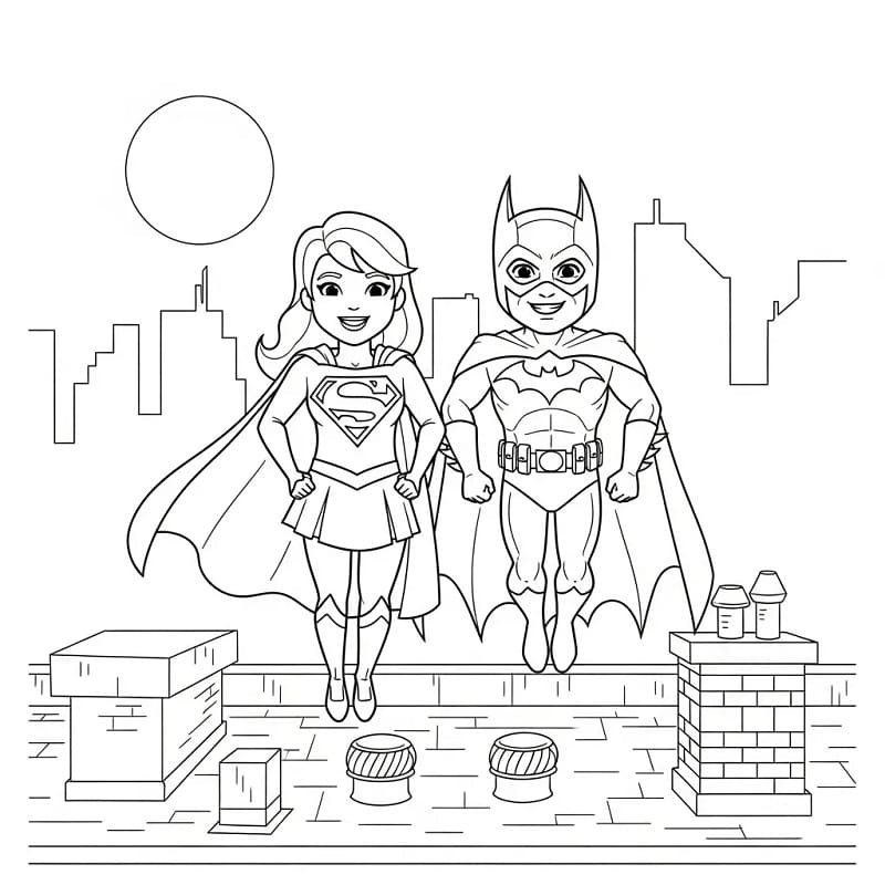 Coloriage Supergirl et Batman
