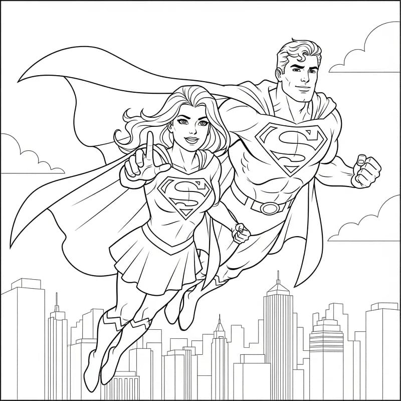 Coloriage Supergirl et Superman
