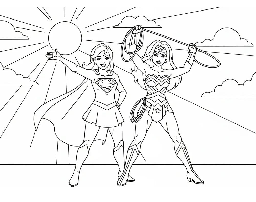 Coloriage Supergirl et Wonder Woman