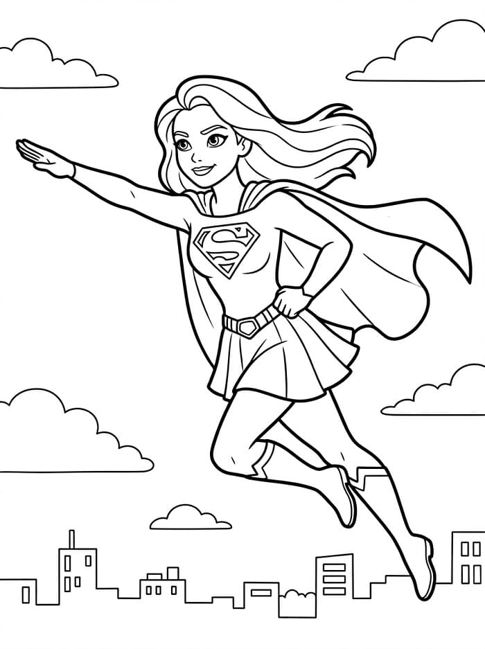 Coloriage Supergirl volant dans le ciel