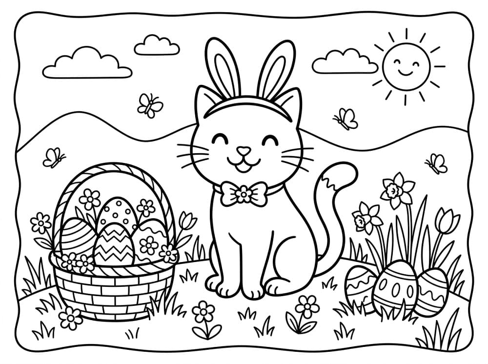 Coloriage Un chat à Pâques
