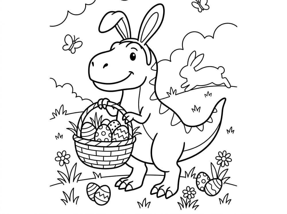 Coloriage Un dinosaure à Pâques