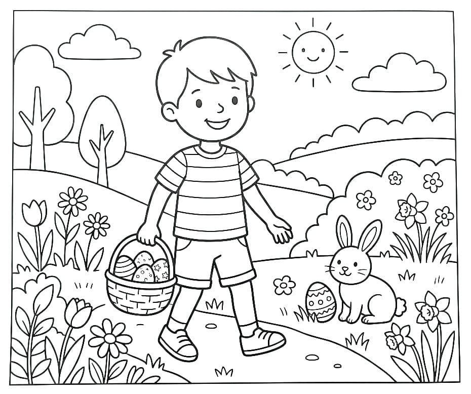 Coloriage Un garçon à Pâques