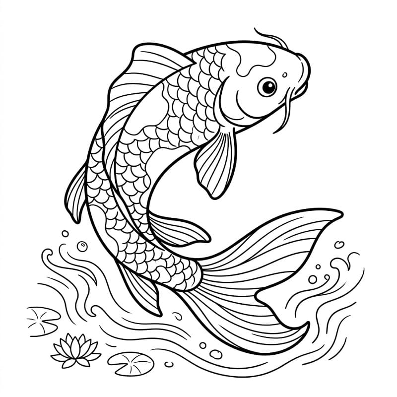 Coloriage Une carpe koï qui saute