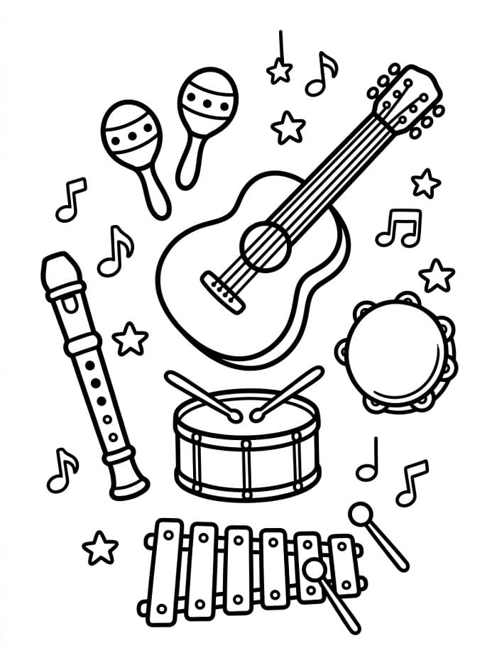 Coloriage Adorables instruments de musique