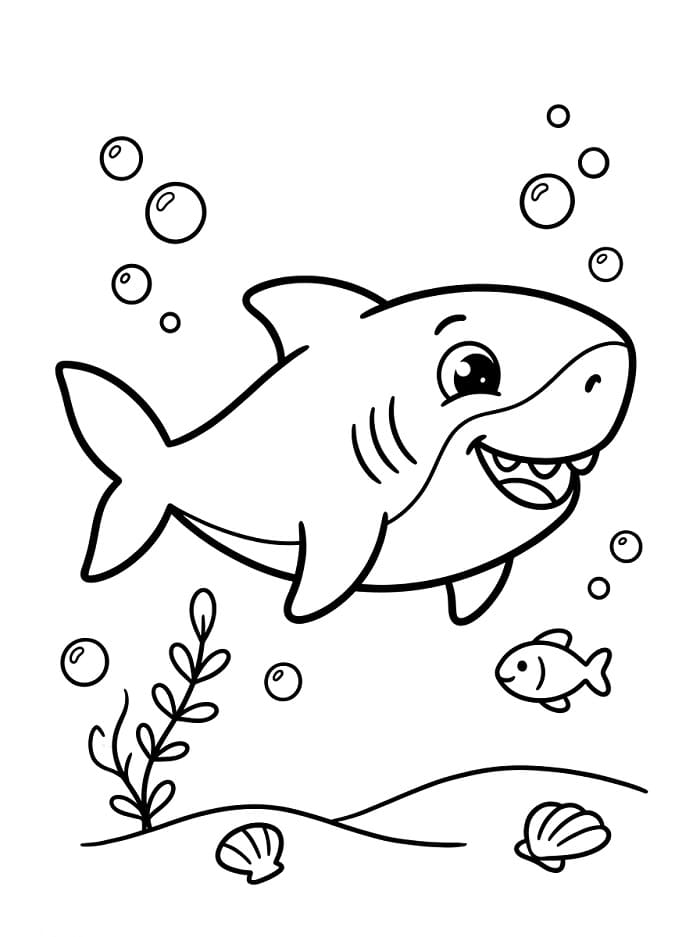 Coloriage Bébé requin heureux