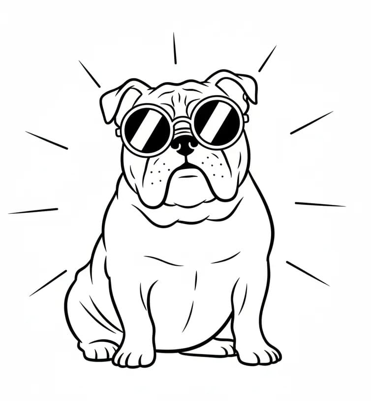 Coloriage Bouledogue avec des lunettes de soleil