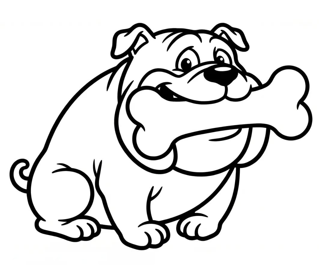 Coloriage Bouledogue avec un os de chien