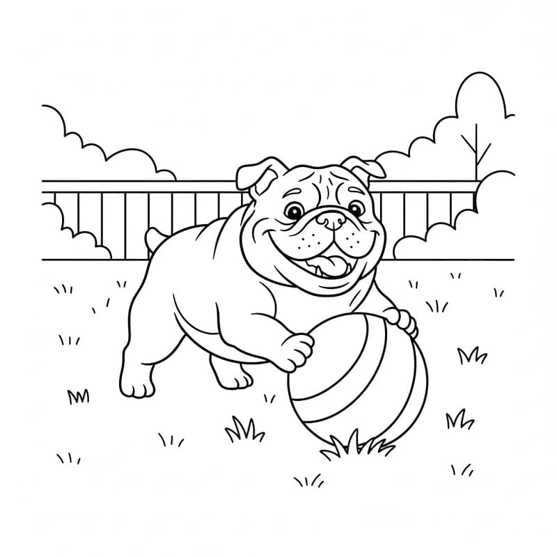 Coloriage Bouledogue avec une balle