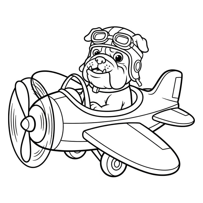 Coloriage Bouledogue dans l'avion