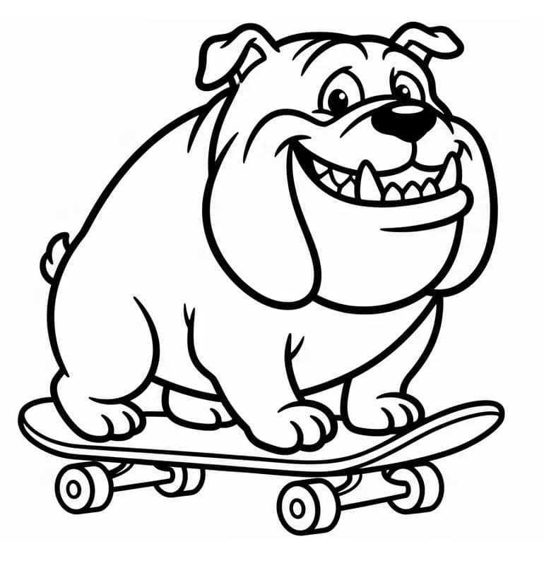 Coloriage Bouledogue sur skateboard