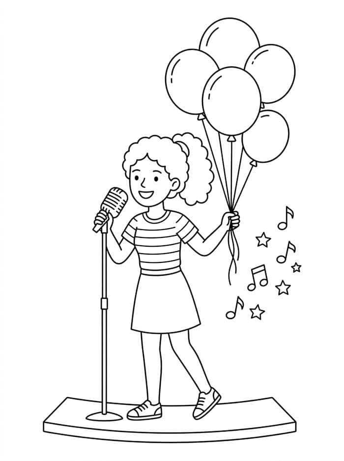 Coloriage Chanteuse avec des ballons