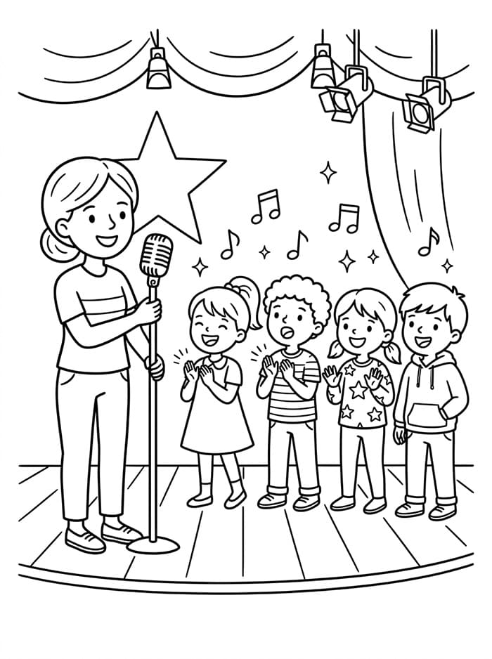 Coloriage Chanteuse avec enfants