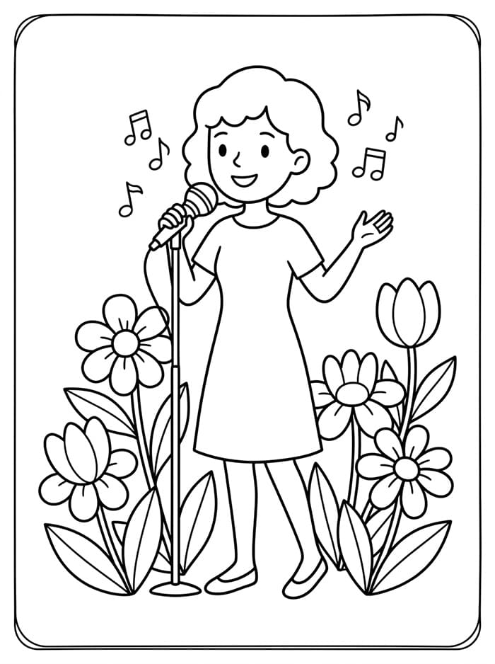 Coloriage Chanteuse avec fleurs