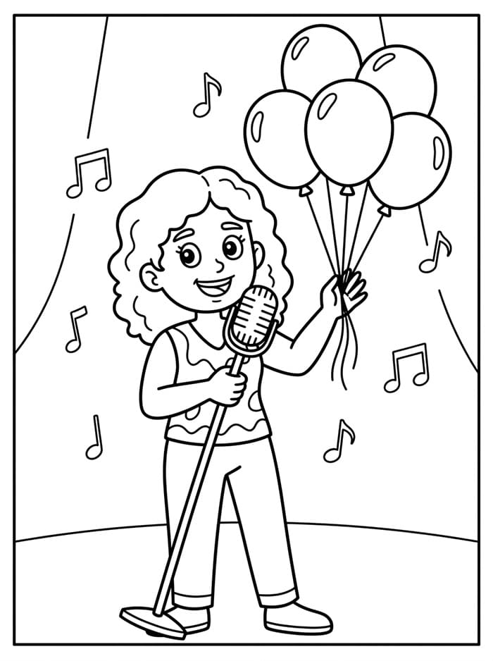 Coloriage Chanteuse et ballons