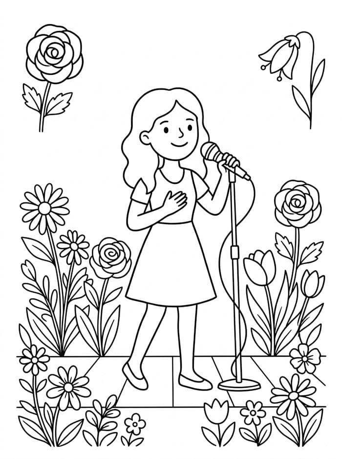 Coloriage Chanteuse et fleurs