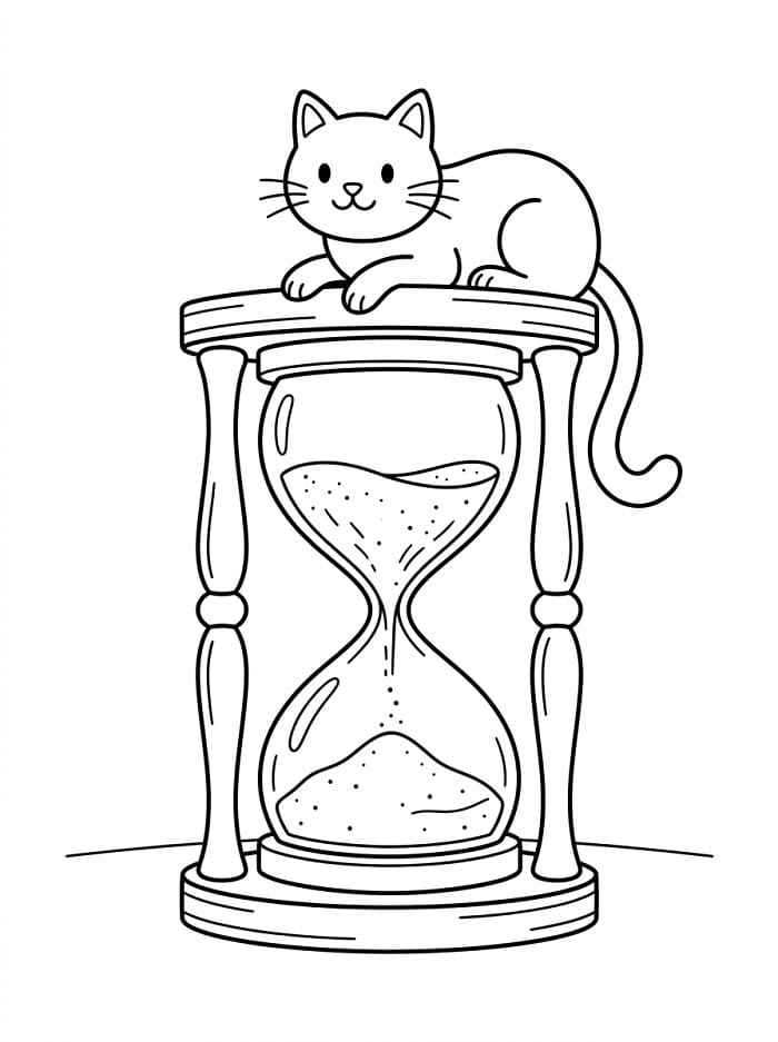 Coloriage Chat et sablier