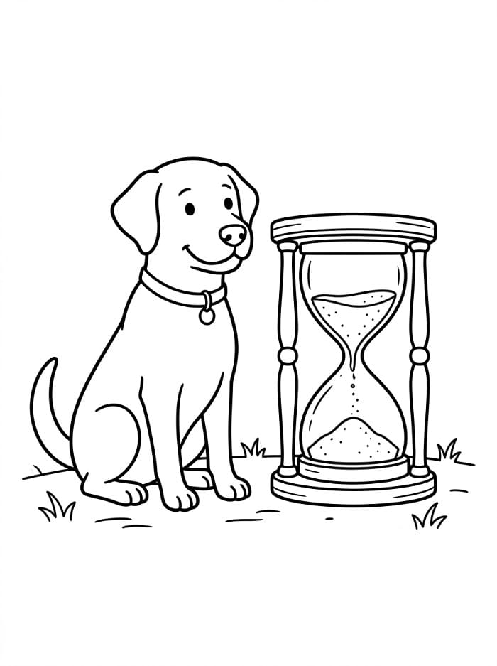 Coloriage Chien et sablier