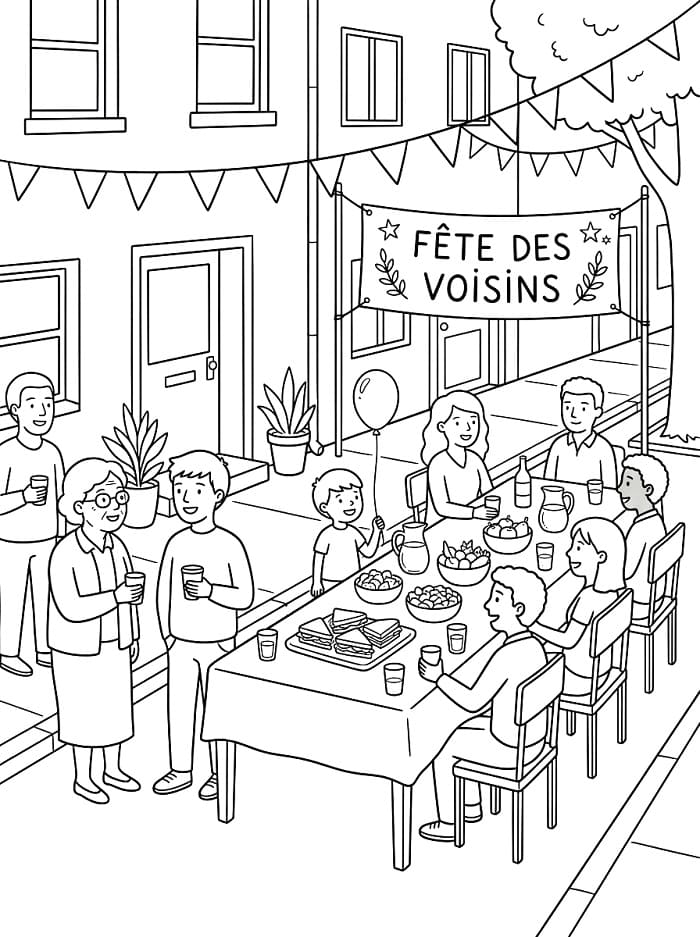 Coloriage Dessin de Fête des Voisins Gratuit