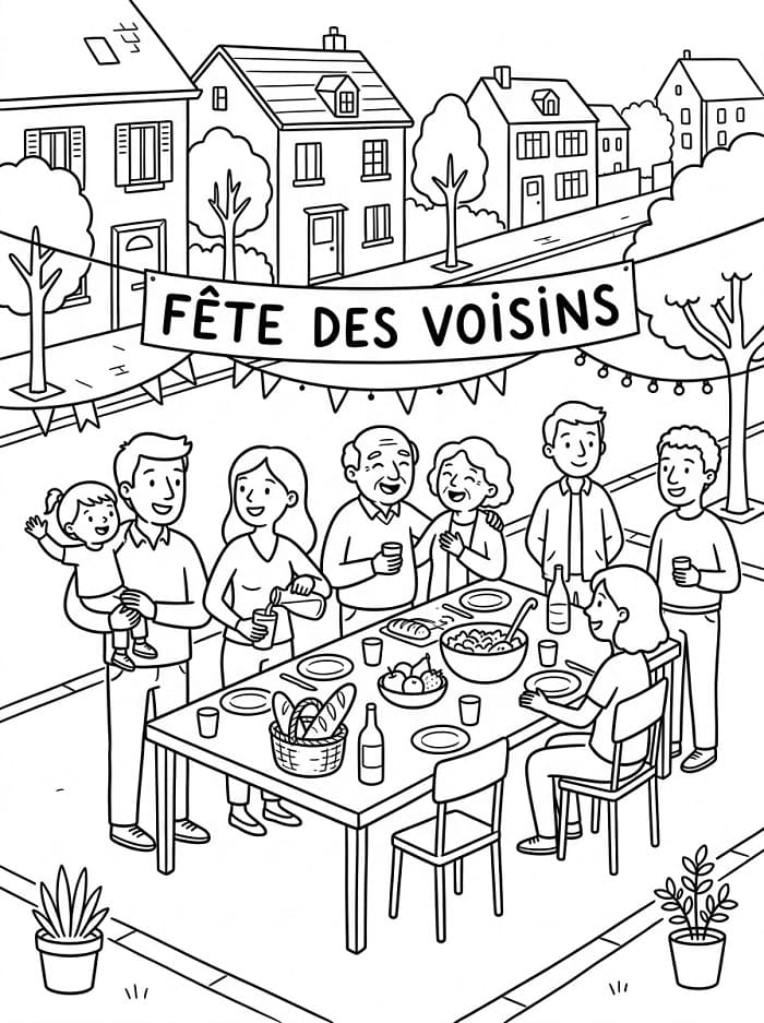 Coloriage Dessin Gratuit de Fête des Voisins