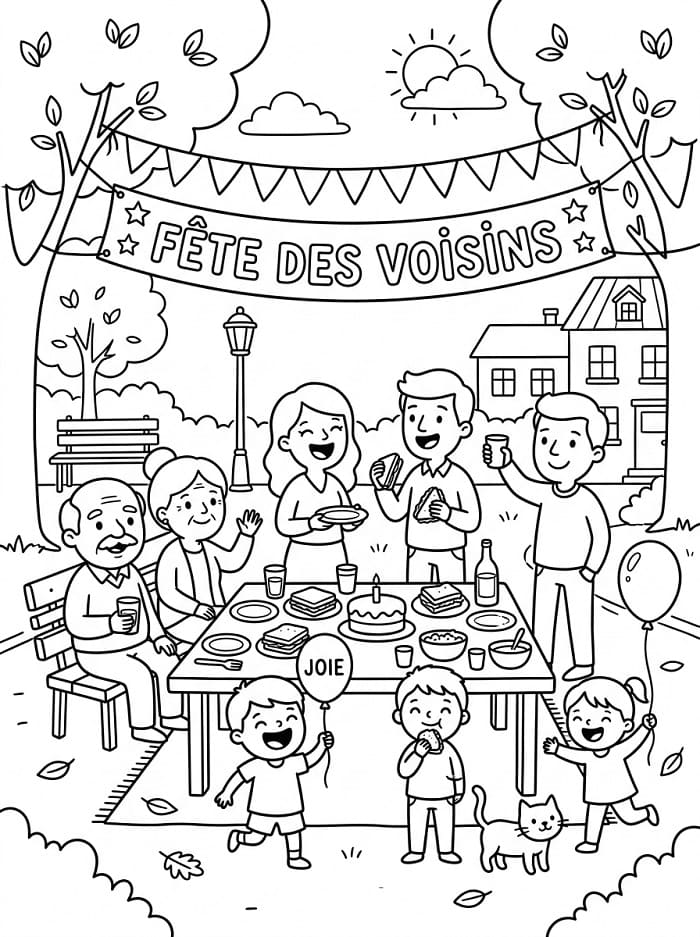 Coloriage Fête des Voisins Gratuit Pour les Enfants