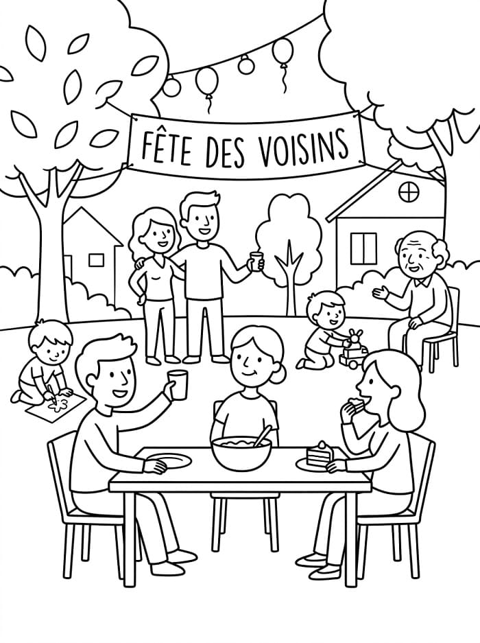 Coloriage Fête des Voisins Imprimable Pour les Enfants