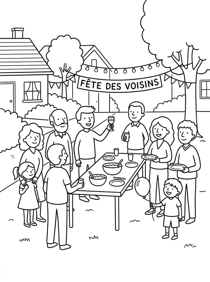 Coloriage Fête des Voisins Pour Enfants
