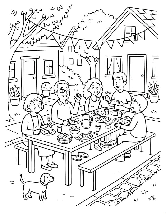 Coloriage Fête des Voisins Pour les Enfants de 3 Ans