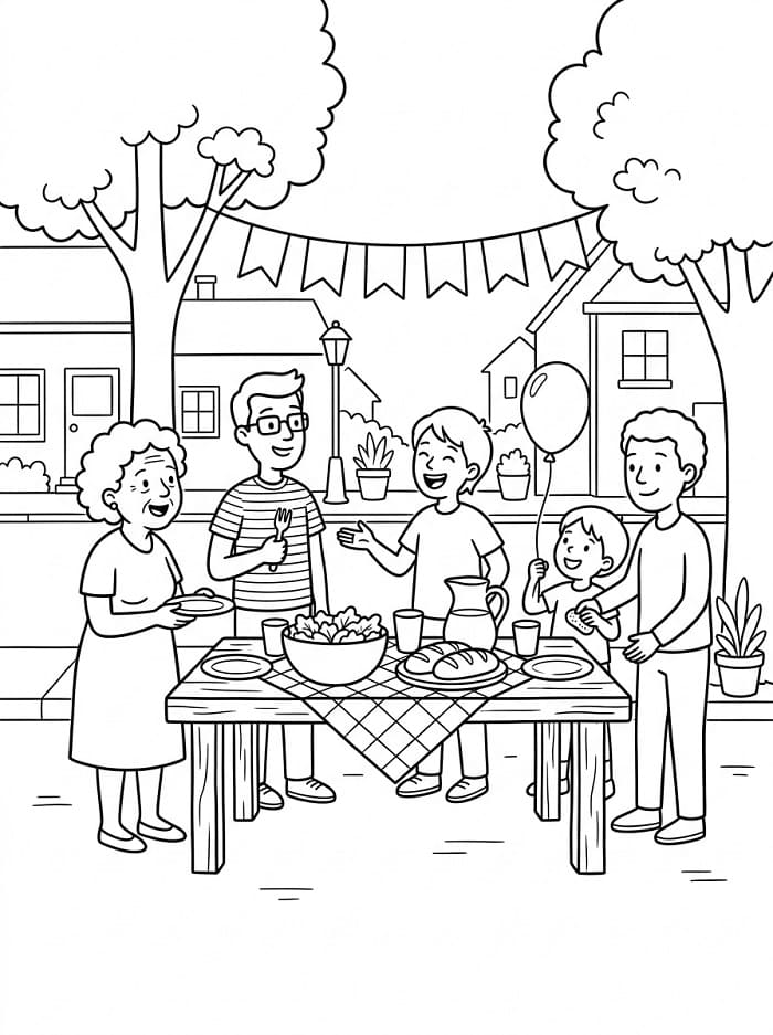 Coloriage Fête des Voisins Pour les Enfants de 4 Ans