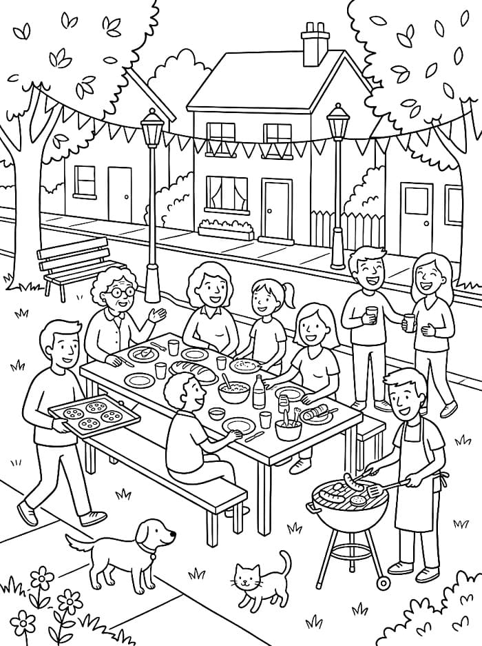 Coloriage Fête des Voisins Pour les Enfants de 5 Ans