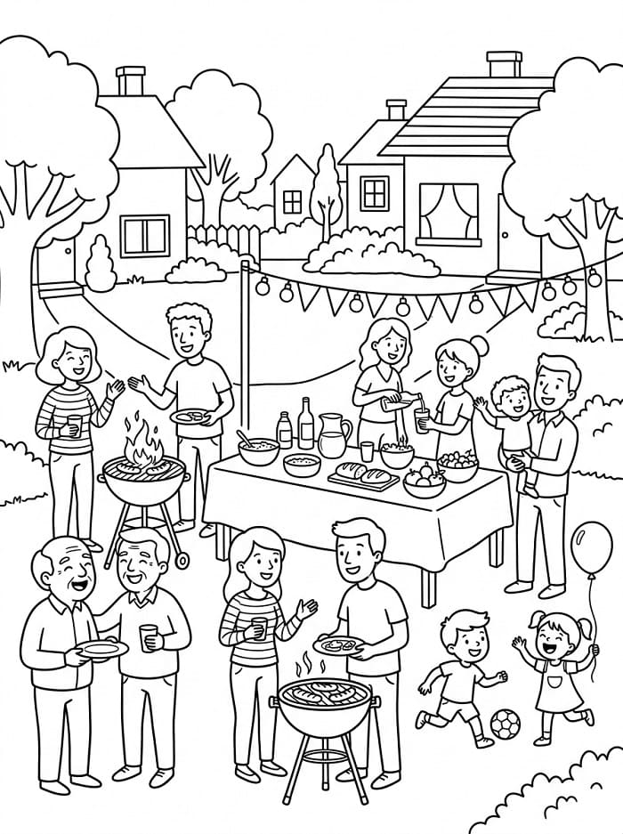 Coloriage Fête des Voisins Pour les Enfants de 6 Ans