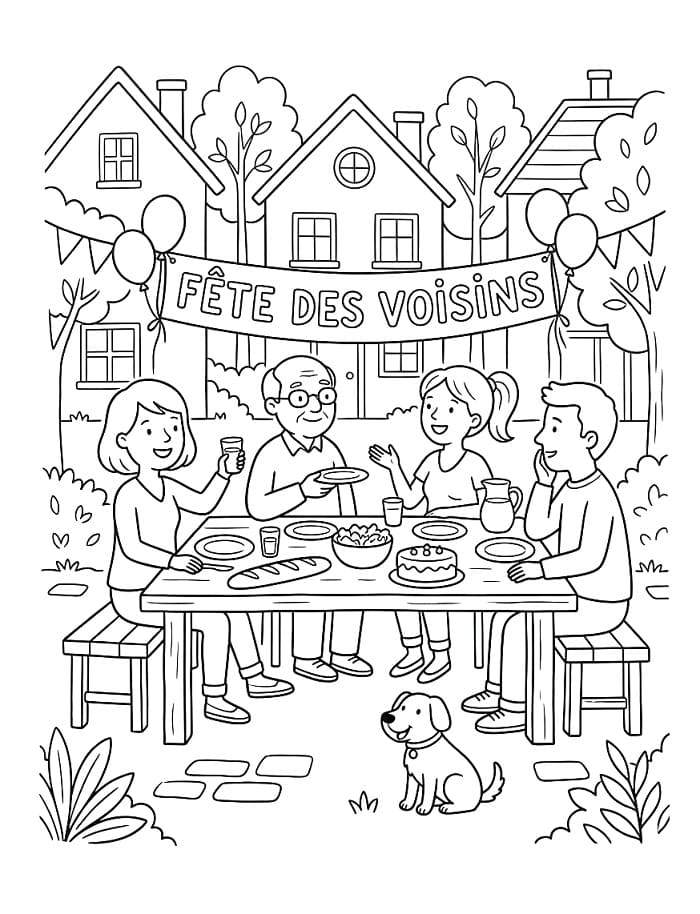 Coloriage Fête des Voisins Pour les Enfants