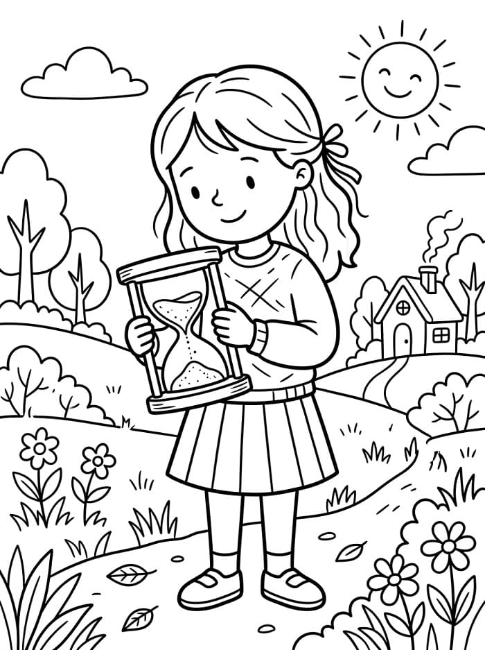 Coloriage Fille avec un sablier